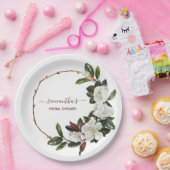 Assiettes En Carton Fleurs de magnolia blanches élégantes, Baby Shower (Fête)