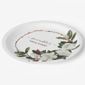 Assiettes En Carton Fleurs de magnolia blanches élégantes, Baby Shower (Angle)