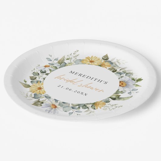 Assiettes En Carton Fleurs de marguerite aquarelle douce Fête prénupti (Angle)