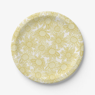 Assiettes En Carton Fleurs de marguerite jaune doré