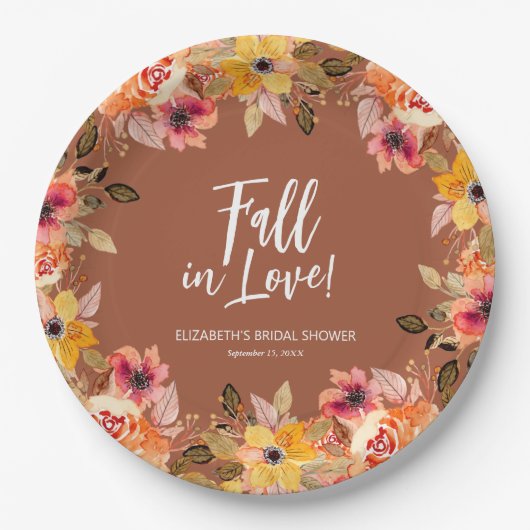 Assiettes En Carton Fleurs de mariage automnales Tomber amoureux Tonne (Devant)