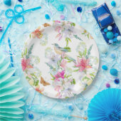 Assiettes En Carton Fleurs de mariage Lys et oiseaux Aquarelle (Fête)