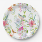 Assiettes En Carton Fleurs de mariage Lys et oiseaux Aquarelle (Devant)