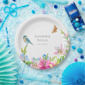Assiettes En Carton Fleurs de mariage Lys et oiseaux Aquarelle (Fête)