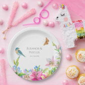 Assiettes En Carton Fleurs de mariage Lys et oiseaux Aquarelle (Fête)