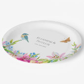 Assiettes En Carton Fleurs de mariage Lys et oiseaux Aquarelle (Angle)