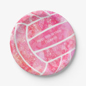 Assiettes En Carton Fleurs de maris plumes de volley rose (Devant)