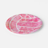 Assiettes En Carton Fleurs de maris plumes de volley rose (Angle)