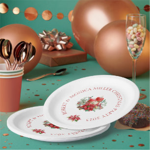 Assiettes En Carton Fleurs de Noël et bouquet de bougies rouges