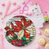 Assiettes En Carton Fleurs de Noël Poinsettia en verre tendu (Fête)