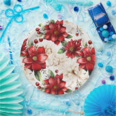 Assiettes En Carton Fleurs de Noël Poinsettia Motif vert rouge (Fête)