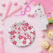 Assiettes En Carton Fleurs de papier rouge et blanc (Fête)