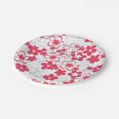 Assiettes En Carton Fleurs de papier rouge et blanc (Angle)