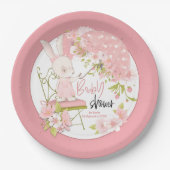 Assiettes En Carton Fleurs de parapluie lapin Nom Date Baby shower ros (Devant)