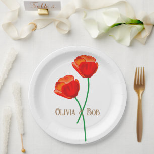 Assiettes En Carton Fleurs de pavot rouge personnalisées