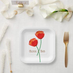 Assiettes En Carton Fleurs de pavot rouge personnalisées
