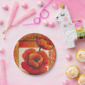 Assiettes En Carton Fleurs de pavot sur Tan et Arrière - plan orange (Fête)