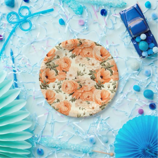 Assiettes En Carton Fleurs de pêche beige délicates (Fête)