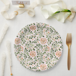 Assiettes En Carton Fleurs de Pêche Rose Feuilles Vertes Shower de Mar