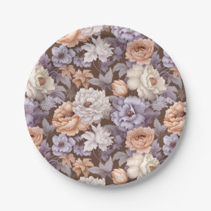 Assiettes En Carton Fleurs de pêche vintages violet beige taupe