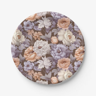 Assiettes En Carton Fleurs de pêche vintages violet beige taupe