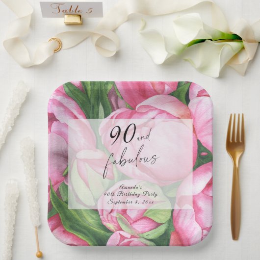 Assiettes En Carton Fleurs de pivoines 90e fête d'anniversaire (Mariage)