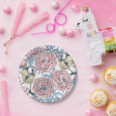Assiettes En Carton Fleurs de pivoines et oiseaux (Fête)