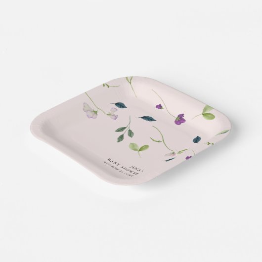 Assiettes En Carton Fleurs de Pois de Senteur | Baby Shower Fille (Angulaire)