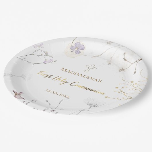 Assiettes En Carton Fleurs de prés de la première sainte communion (Angle)