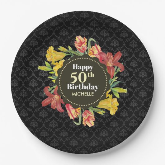 Assiettes En Carton Fleurs de printemps brillantes et vibrantes Wreath (Devant)