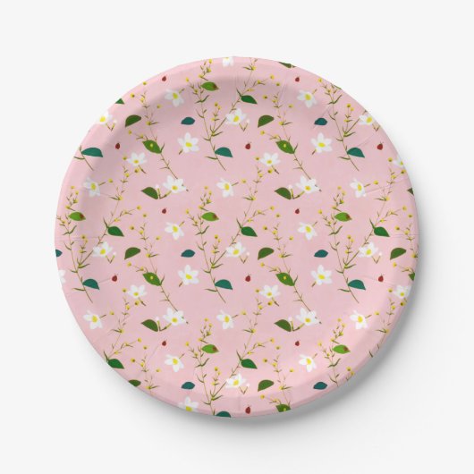 Assiettes En Carton Fleurs de printemps rose vif (Devant)