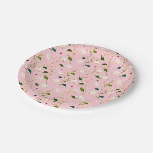 Assiettes En Carton Fleurs de printemps rose vif (Angle)