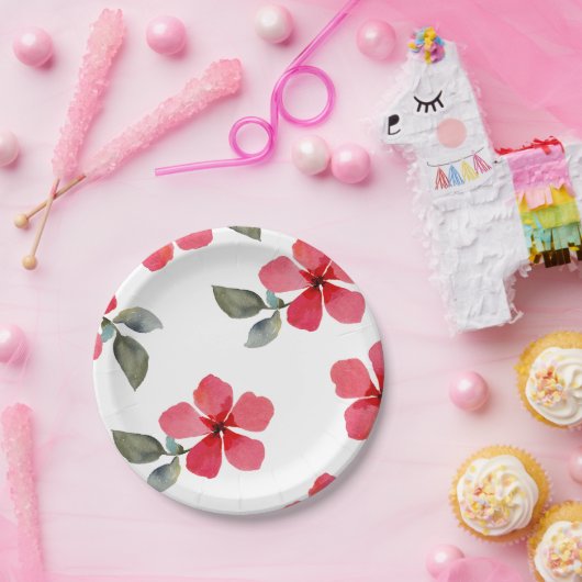 Assiettes En Carton Fleurs de printemps rouges mignonnes Fêtes des mar (Fête)