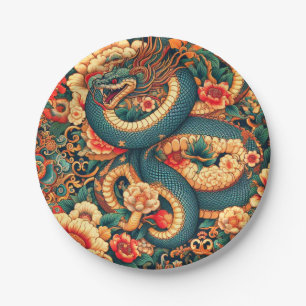 Assiettes En Carton Fleurs de serpent vert