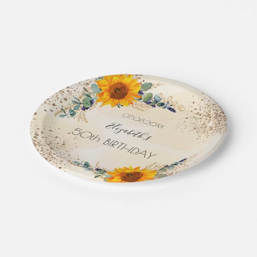 Assiettes En Carton Fleurs de soleil d'anniversaire parties scintillan (Angle)