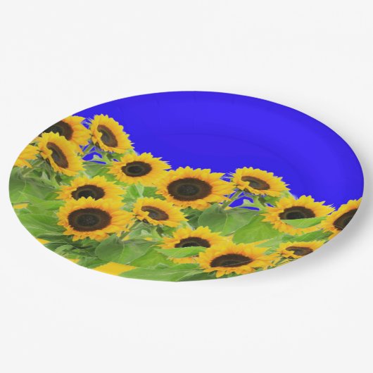 Assiettes En Carton Fleurs de soleil - drapeau ukrainien Paix Liberté (Angle)