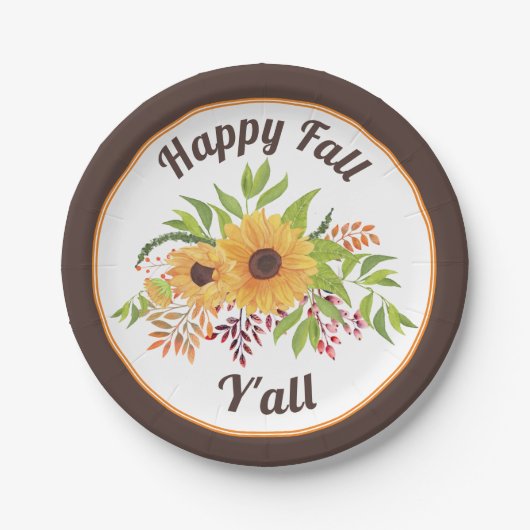 Assiettes En Carton Fleurs de soleil et baies d'aquarelle Bonne chute (Devant)