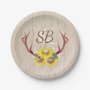 Assiettes En Carton Fleurs de soleil et bois de cerf Antlers rustique