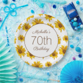 Assiettes En Carton Fleurs de soleil jaunes Blanc 70e anniversaire (Fête)