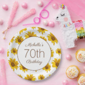Assiettes En Carton Fleurs de soleil jaunes Blanc 70e anniversaire (Fête)