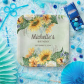 Assiettes En Carton Fleurs de soleil jaunes Eucalyptus vert Anniversai (Fête)