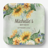 Assiettes En Carton Fleurs de soleil jaunes Eucalyptus vert Anniversai (Recto)