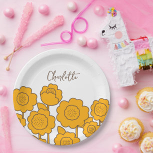 Assiettes En Carton Fleurs de soleil jaunes Nom personnalisable