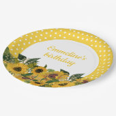 Assiettes En Carton Fleurs de soleil jaunes Pois blancs Fête d'anniver (Angle)