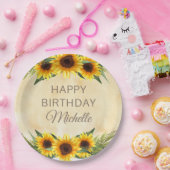 Assiettes En Carton Fleurs de soleil Jaunes Rustiques Personnalisé Joy (Fête)