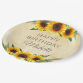 Assiettes En Carton Fleurs de soleil Jaunes Rustiques Personnalisé Joy (Angle)