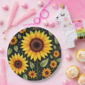 Assiettes En Carton Fleurs de soleil jaunes sur le noir (Fête)