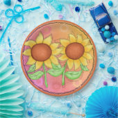 Assiettes En Carton Fleurs de soleil jaunes texturées vert rose floral (Fête)