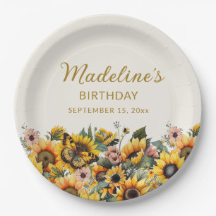 Assiettes En Carton Fleurs de soleil papillon femme's Birthday