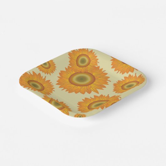 Assiettes En Carton Fleurs de soleil rétro (Angulaire)